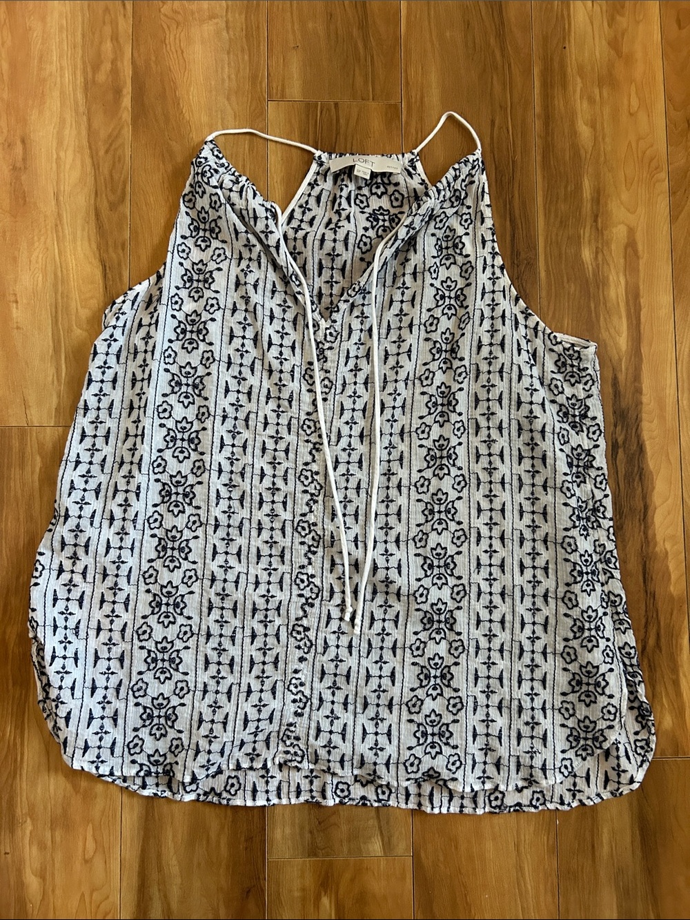 Ann Taylor LOFT gauzy embroidered tie front loose blouse